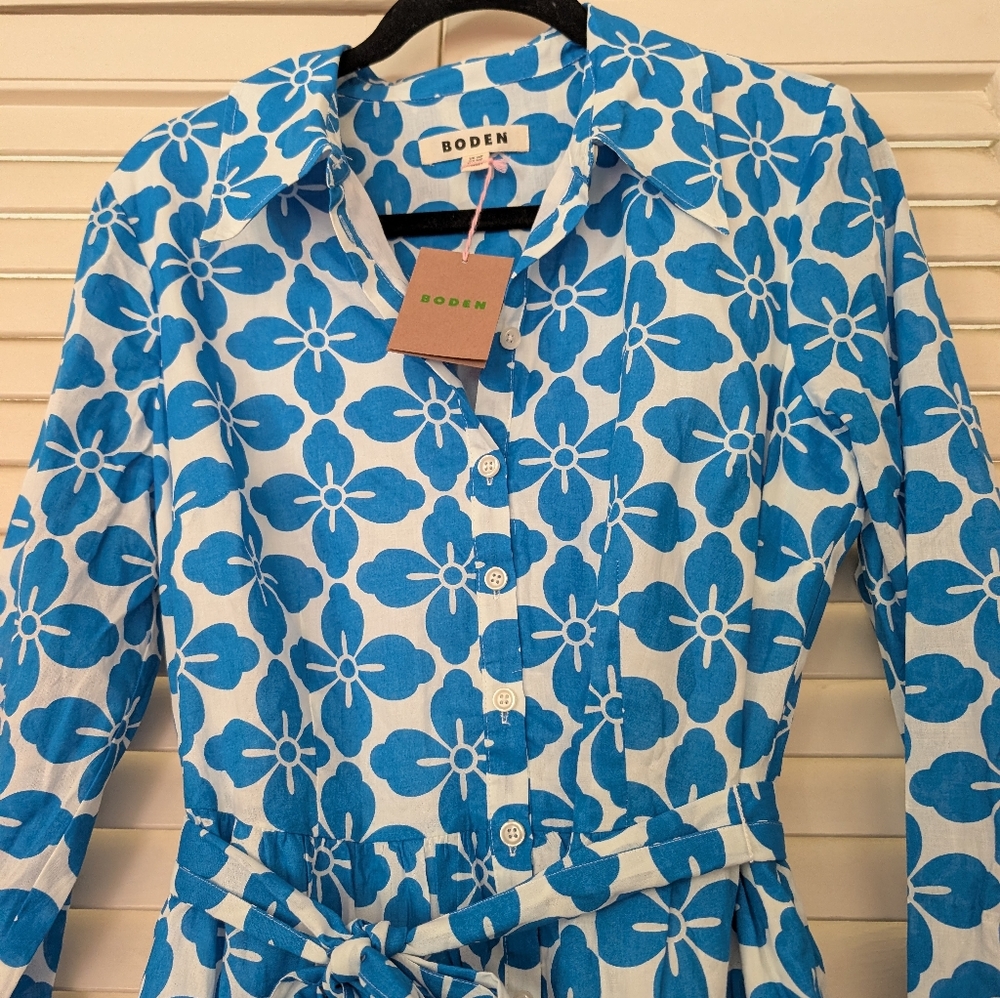 NWT Boden Paisley Tiered Shirt Dress - Indigo Floral Tile Pattern - Picture 2 of 9